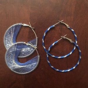 Blue and Silver Hoop Earrings